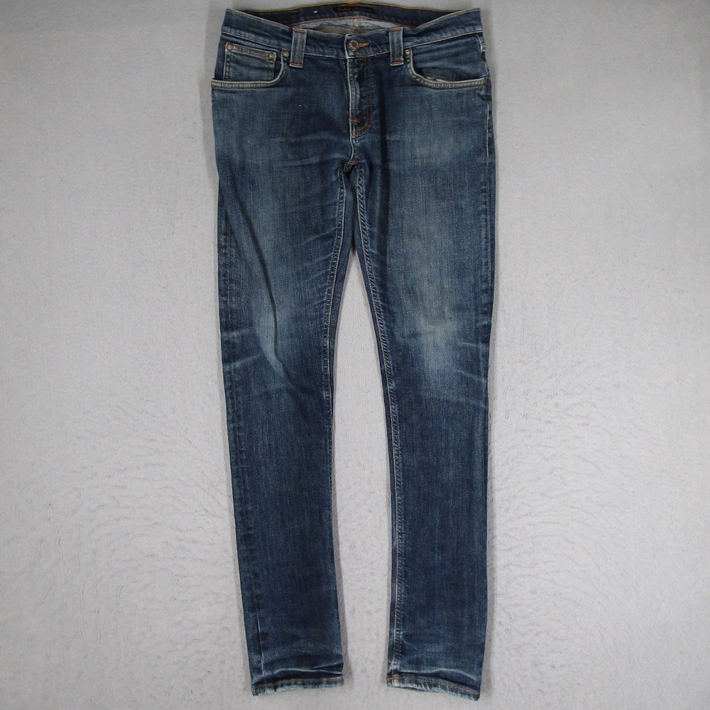 Nudie Jeans Co Slim Jim Mens 31x34 Blue Medium Wash Stretch Denim Made in Italy